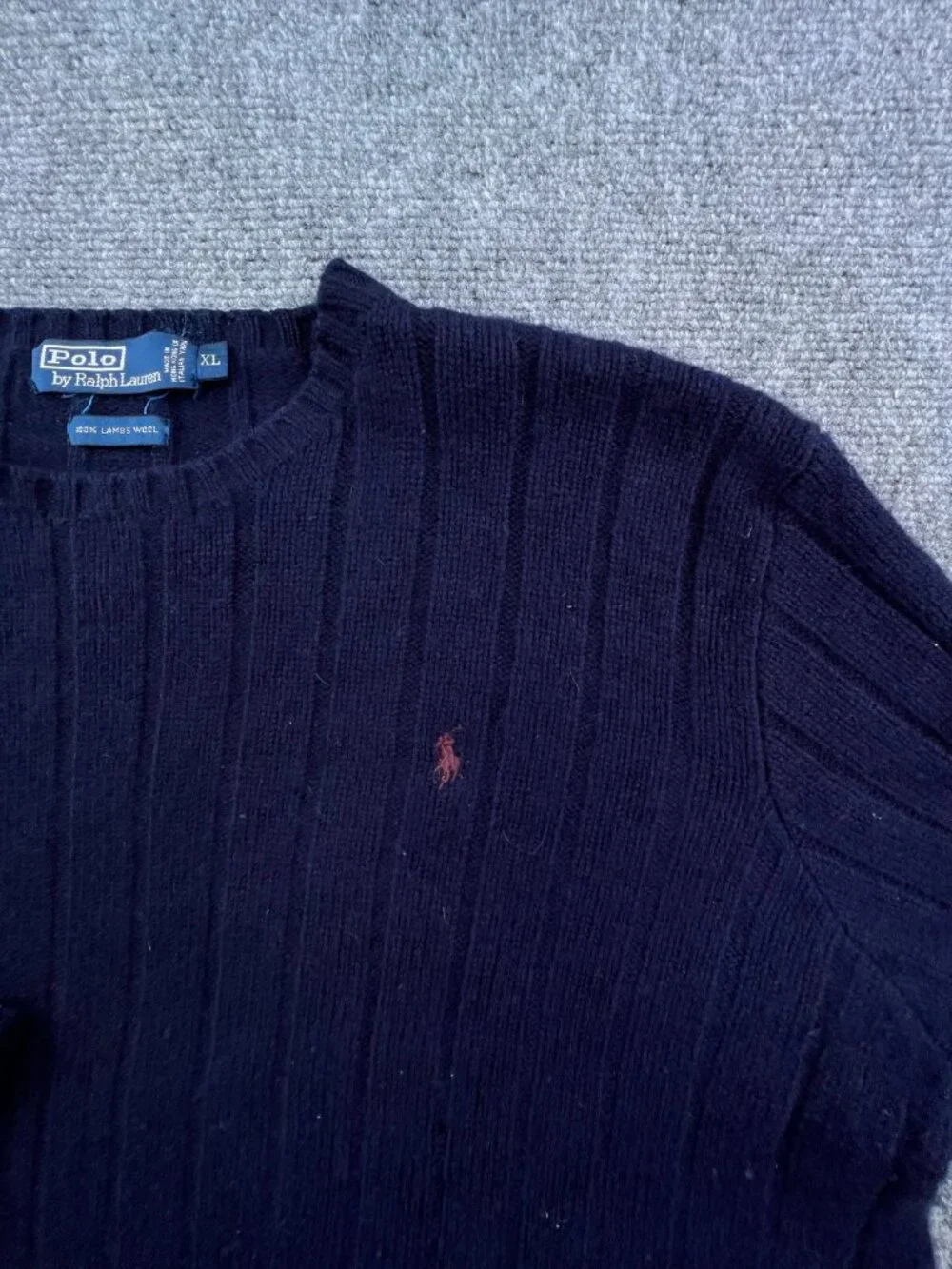 Polo Ralph Lauren Sweater Mens XL Blue 100% Lambs Wool Ribbed Crew Neck Adult